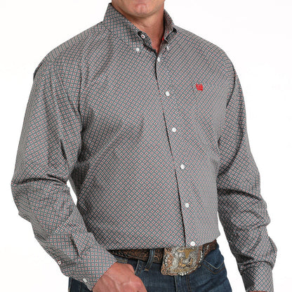 Cinch Men's L/S Classic Fit Medallion Button Down Western Shirt in Grey