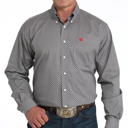 Cinch Men's L/S Classic Fit Medallion Button Down Western Shirt in Grey