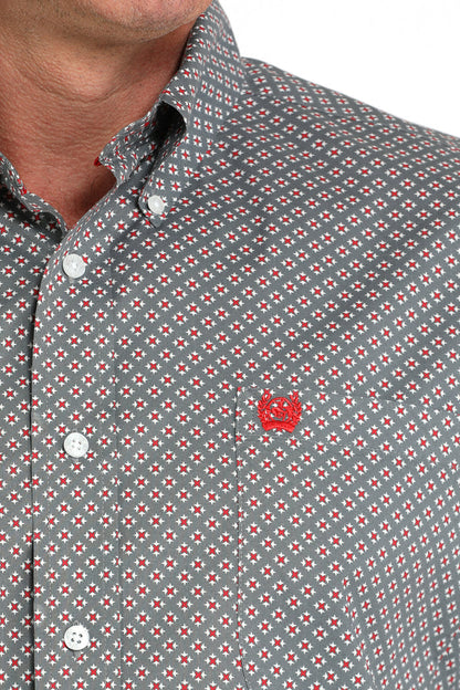 Cinch Men's L/S Classic Fit Medallion Button Down Western Shirt in Grey