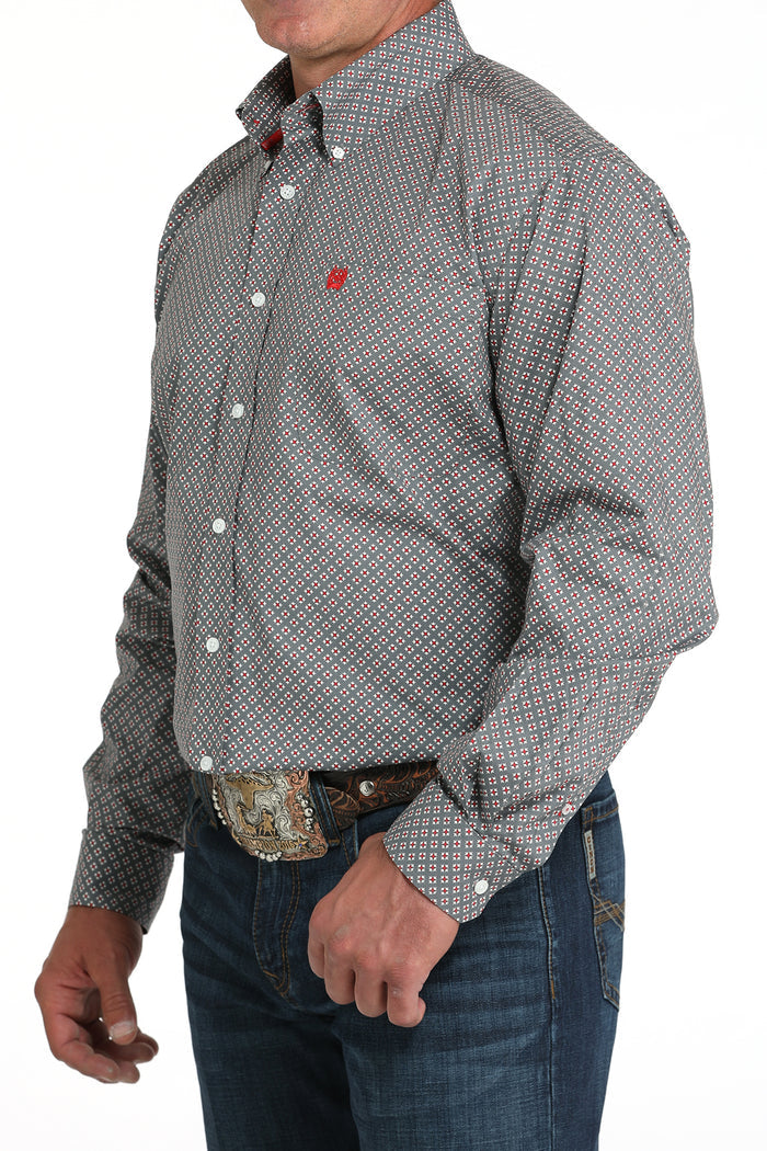 Cinch Men's L/S Classic Fit Medallion Button Down Western Shirt in Grey