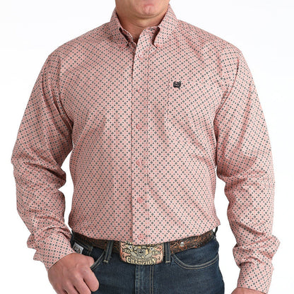Cinch Men's L/S Classic Fit Medallion Print Button Down Western Shirt in Pink