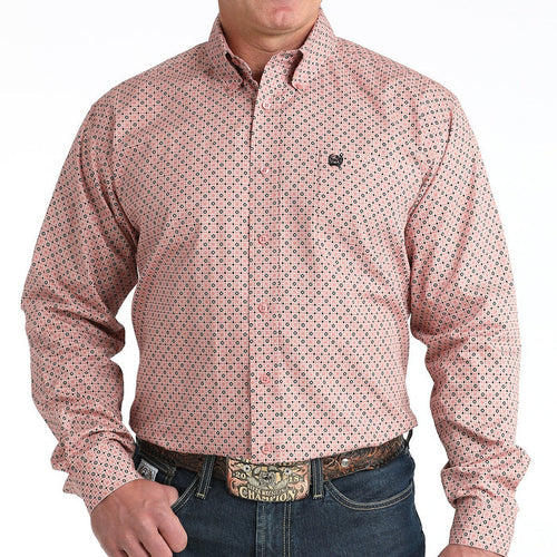 Cinch Men's L/S Classic Fit Medallion Print Button Down Western Shirt in Pink
