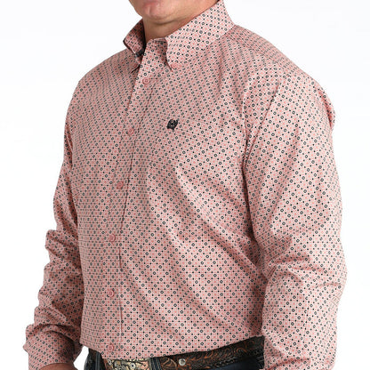 Cinch Men's L/S Classic Fit Medallion Print Button Down Western Shirt in Pink