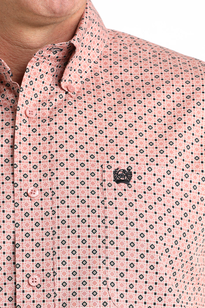 Cinch Men's L/S Classic Fit Medallion Print Button Down Western Shirt in Pink