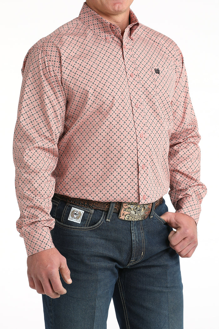 Cinch Men's L/S Classic Fit Medallion Print Button Down Western Shirt in Pink