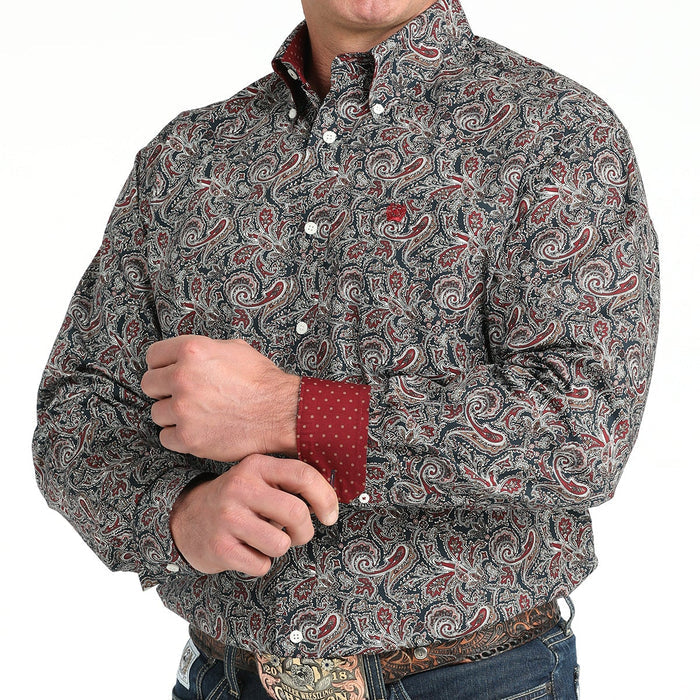 Cinch Men's L/S Classic Fit Paisley Button Down Western Shirt in Navy