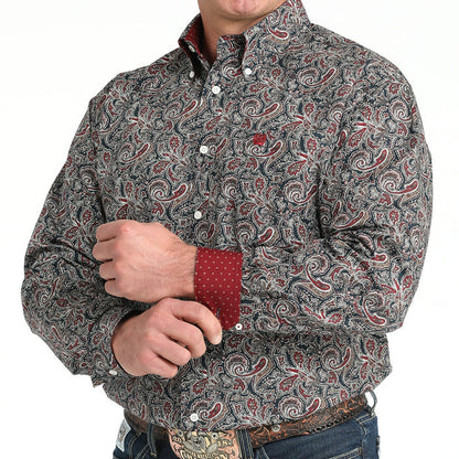 Cinch Men's L/S Classic Fit Paisley Button Down Western Shirt in Navy