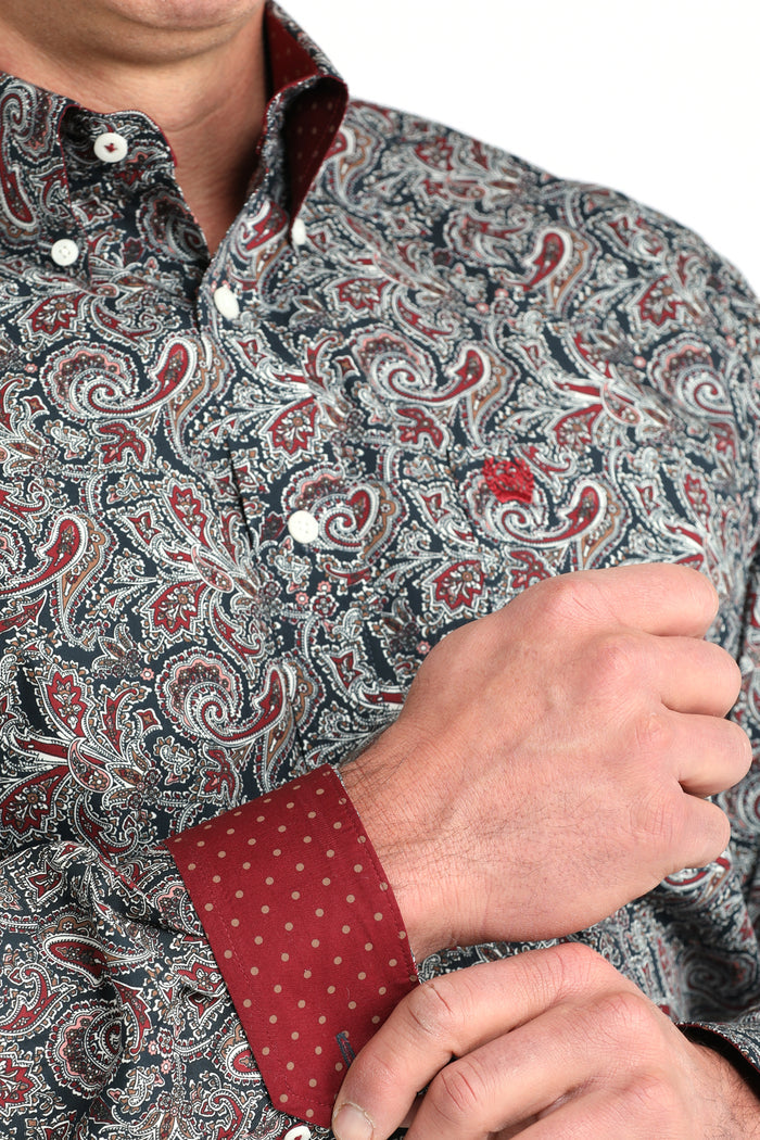 Cinch Men's L/S Classic Fit Paisley Button Down Western Shirt in Navy