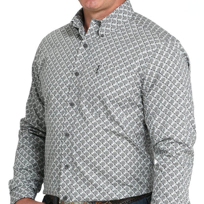 Cinch Men's L/S Modern Fit Geometric Print Western Button Down Shirt in Grey