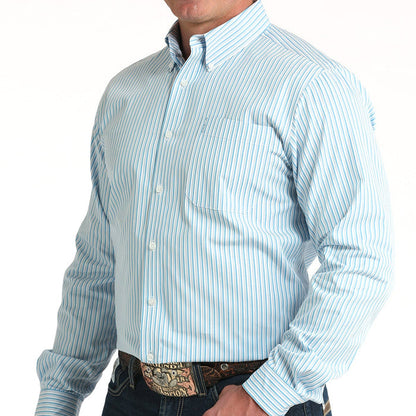 Cinch Men's L/S Modern Fit Stripe Western Button Down Shirt in White