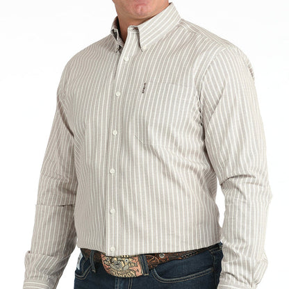 Cinch Men's L/S Modern Fit Striped Western Button Down Shirt in Cream