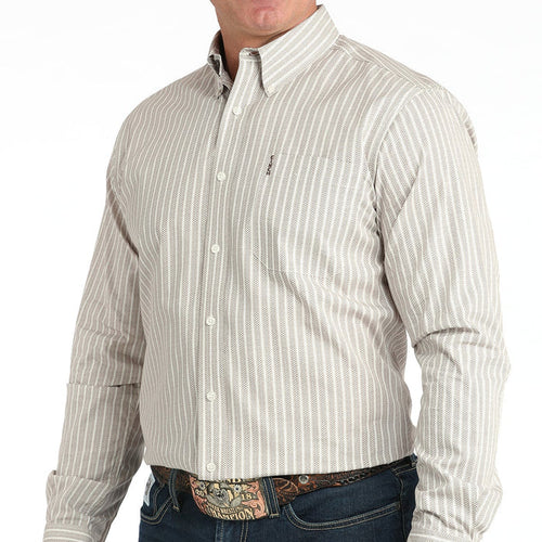 Cinch Men's L/S Modern Fit Striped Western Button Down Shirt in Cream