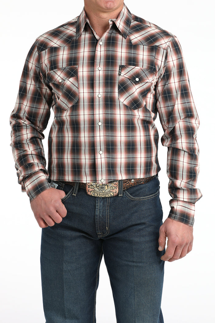 Cinch Men's Modern Fit Western Snap Shirt in Multicolor Plaid