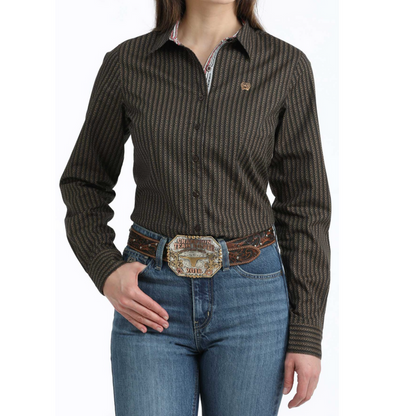 Cinch Women's L/S Striped Print Western Button Down Shirt in Brown