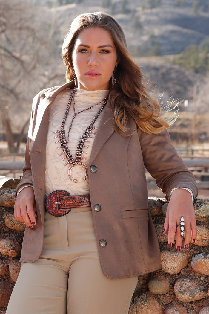 Cinch Women's Suede Concho Button Blazer in Brown