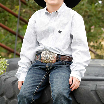 Cinch Youth Boy's L/S Paisley Print Button Down Western Shirt in White