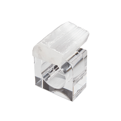 CLEAR GLASS NAPKIN RING WITH SELENITE, SET OF 4