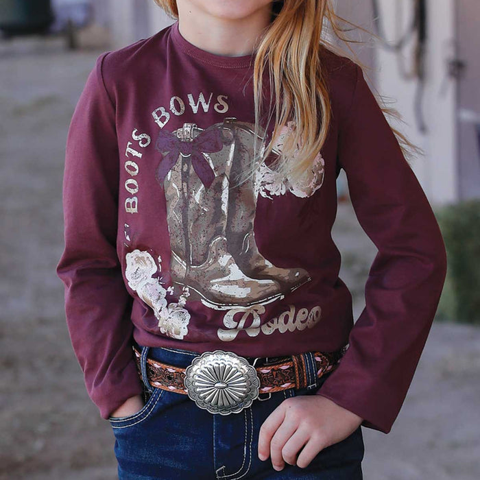Cruel Girl's Youth L/S Boots Tee in Burgundy