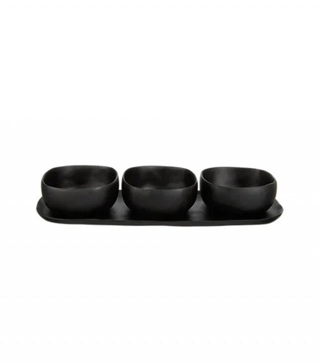 CUADRADO 3 BOWL SET WITH TRAY IN BLACK