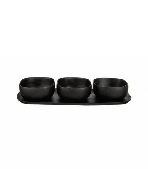 CUADRADO 3 BOWL SET WITH TRAY IN BLACK