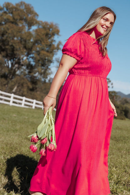 DRESSES Darla Puff Sleeve Dress - Hot Coral