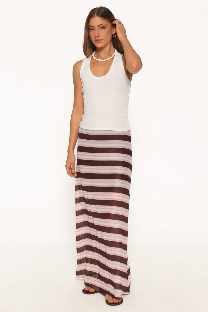 BOTTOMS Dia Mesh Column Skirt - Pink/Brown Stripe