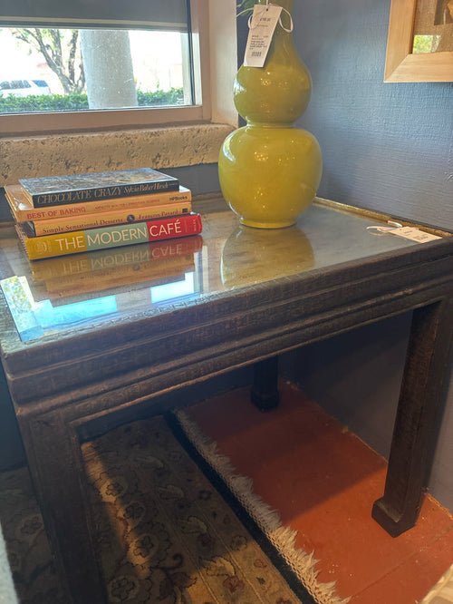 END TABLES W/ GLASS INLAY