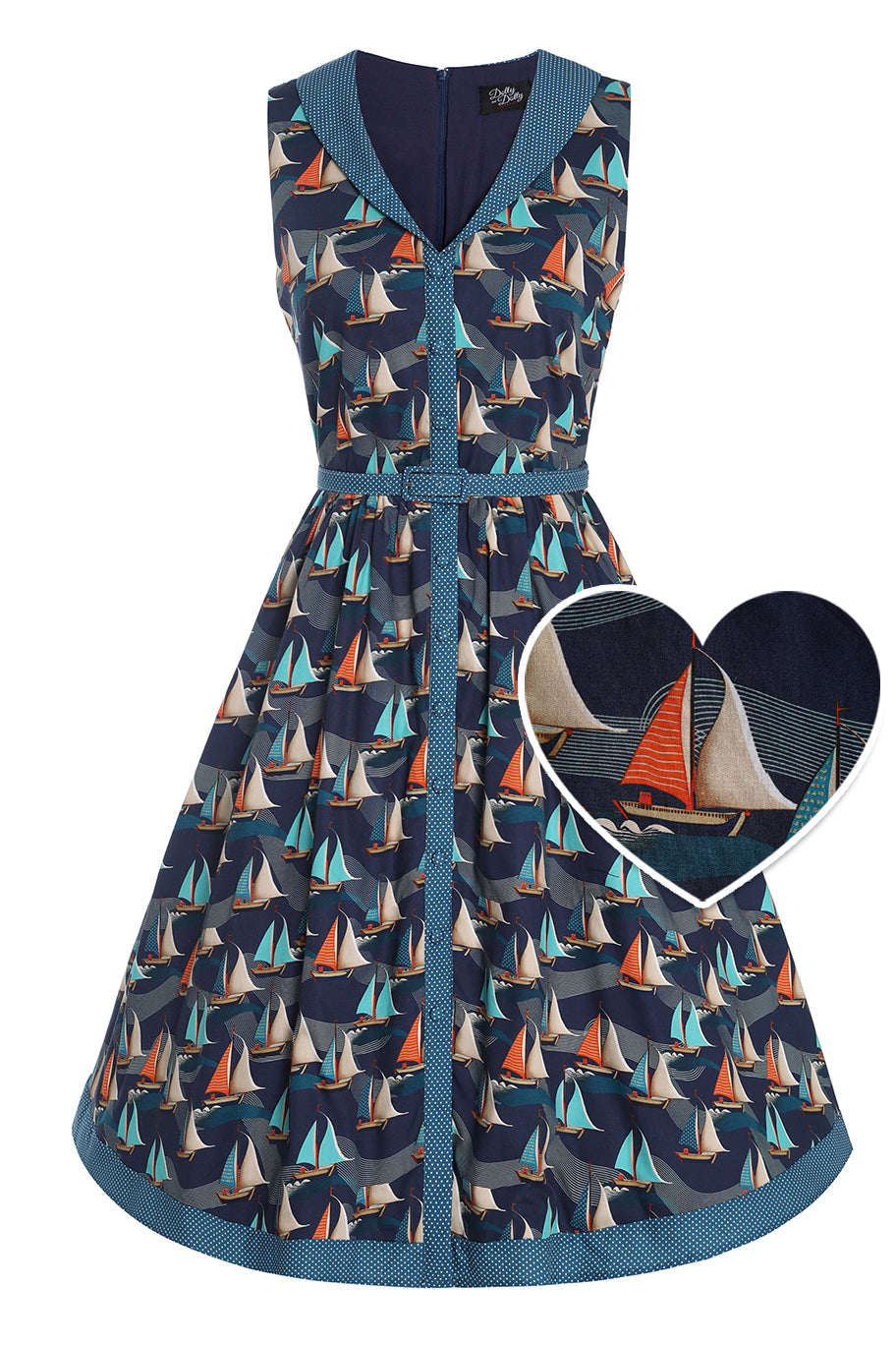 Maverick Fifties Navy Blue Sailboat Shirt Dress