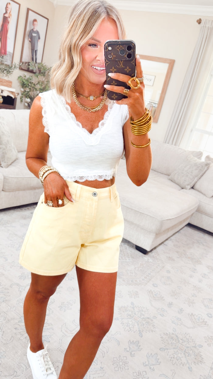 -FINAL SALE- Noa Lace Crop Tank-Ivory