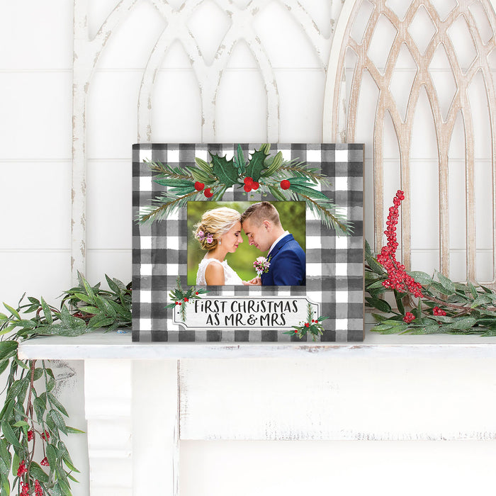 First Christmas As Mr and Mrs Buffalo Check Photo Frame