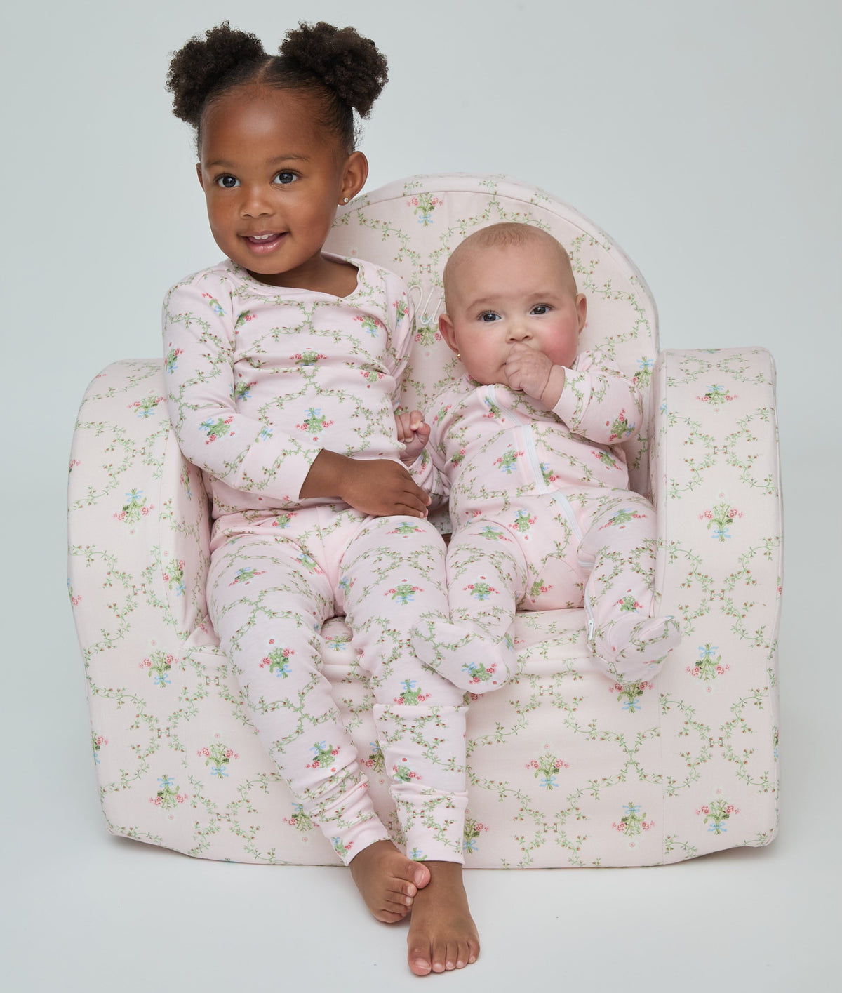 The Footie Pajama - Light Pink Trellis