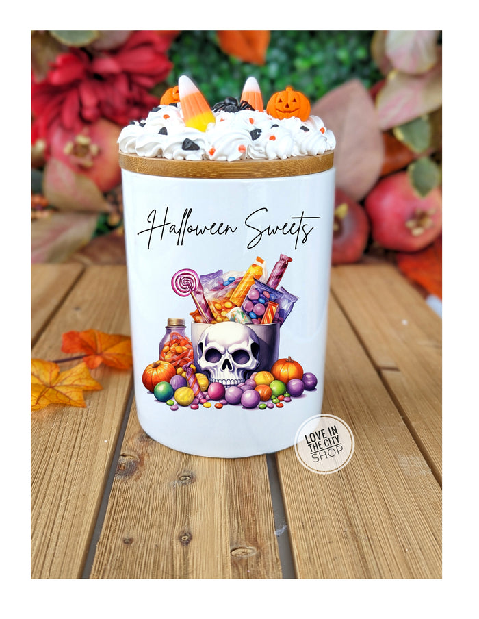 Halloween Gothic Skull Ceramic Candy Jar 25oz
