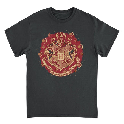 Harry Potter Hogwarts Christmas Badge Black T-Shirt