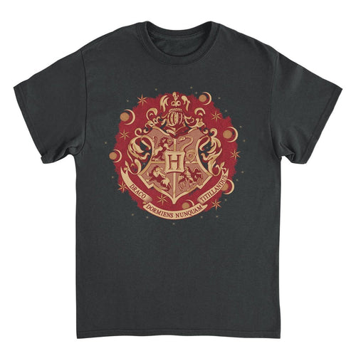 Harry Potter Hogwarts Christmas Badge Black T-Shirt
