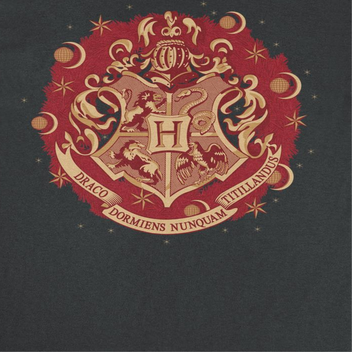 Harry Potter Hogwarts Christmas Badge Black T-Shirt