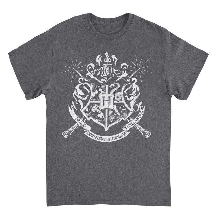 Harry Potter White Hogwarts Emblem Dark Heather T-Shirt