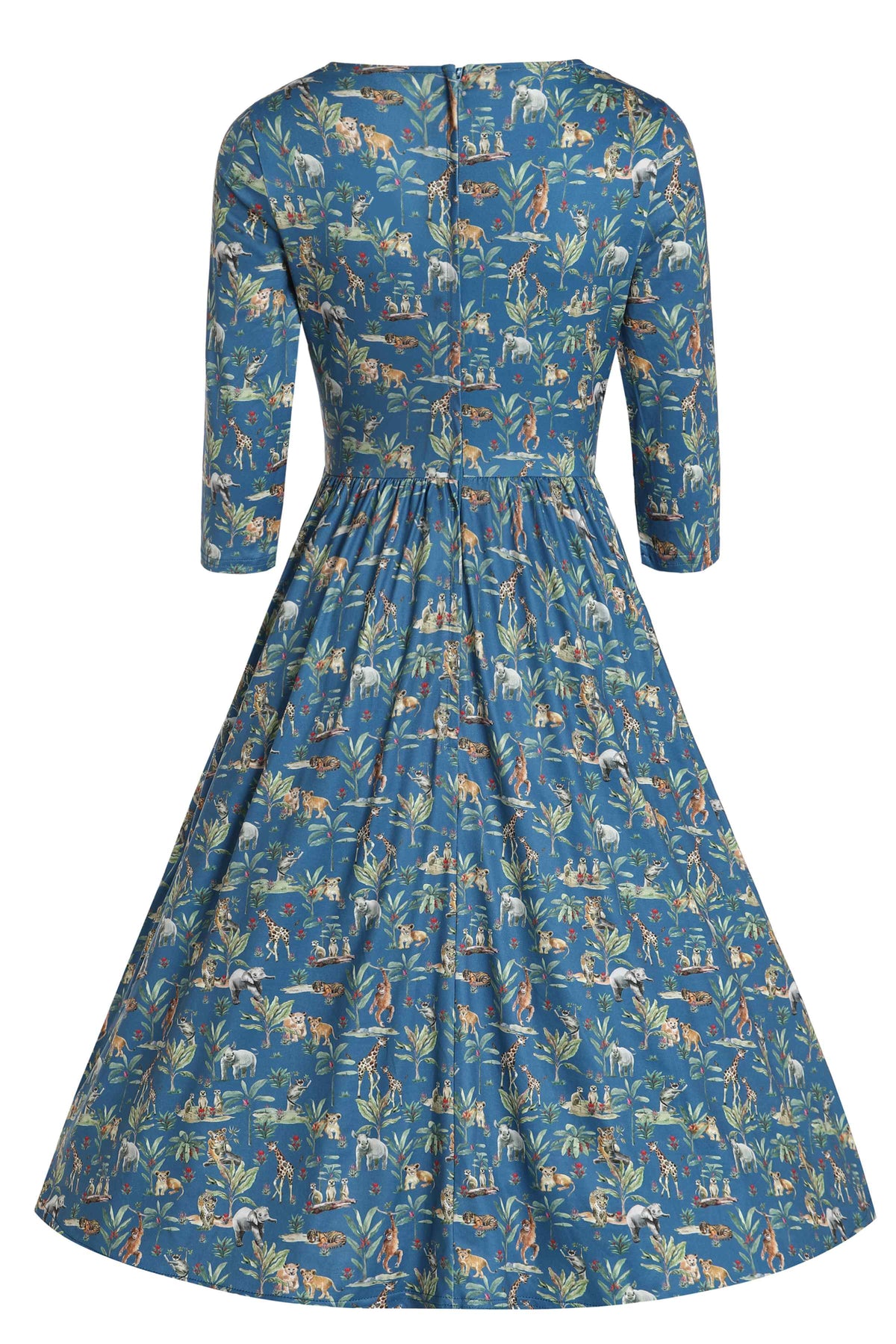 Billie Jungle Animal Blue Long Sleeved Dress
