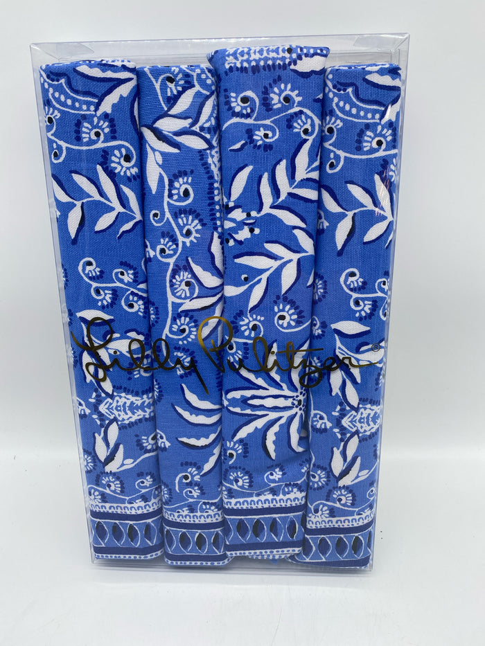 LILLY PULITZER SET OF 4 NAPKINS BLUE & WHITE