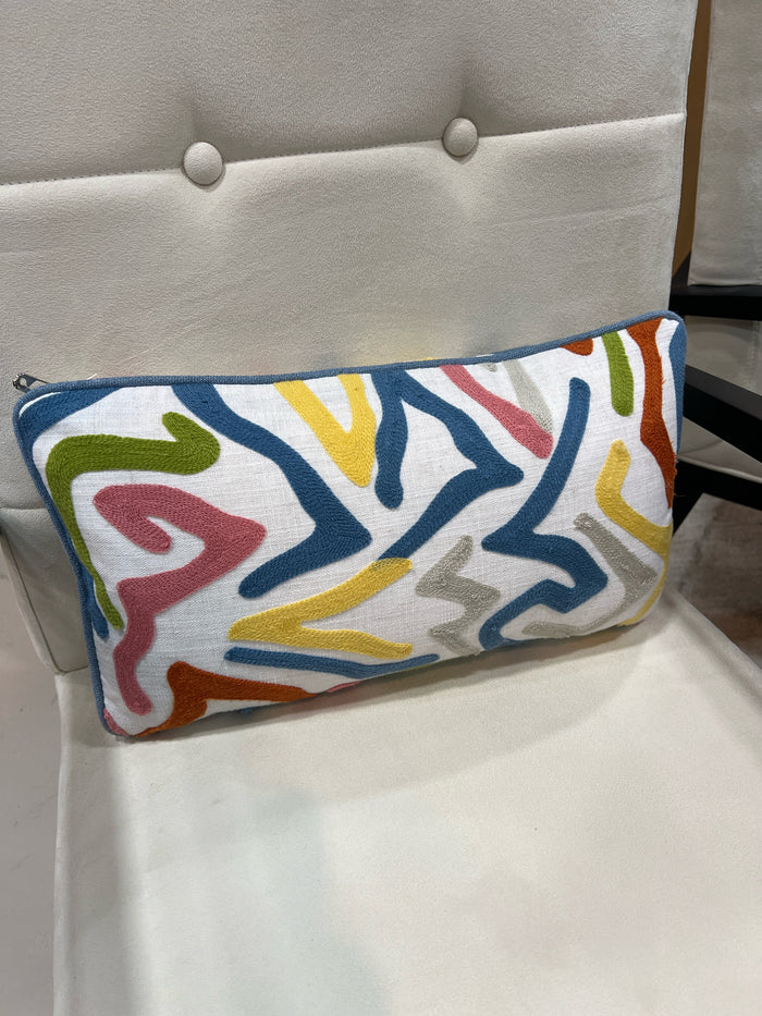 LUMBAR PILLOW WHITE WITH MULTICOLOR SQUIGGLES