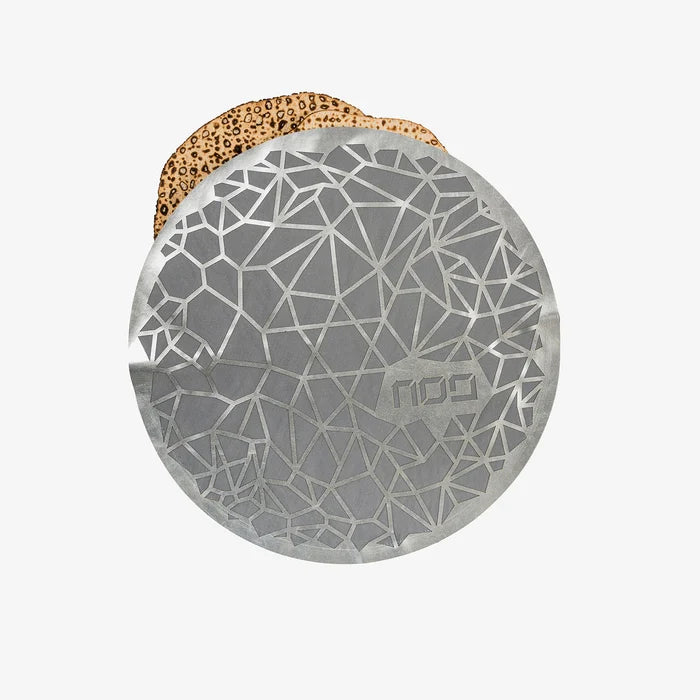 MATZO COVER WITH GEOMETRIC DESIGN IN SILVER