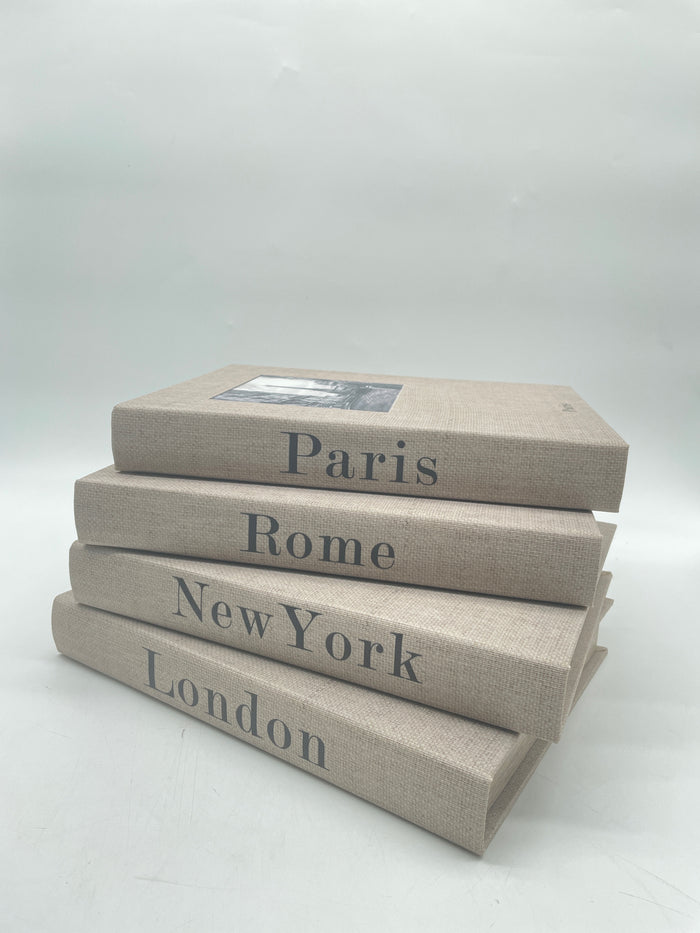 MDF & LINEN BOOK STORAGE BOX WITH CITY NAME & IMAGE 4 SYTLES