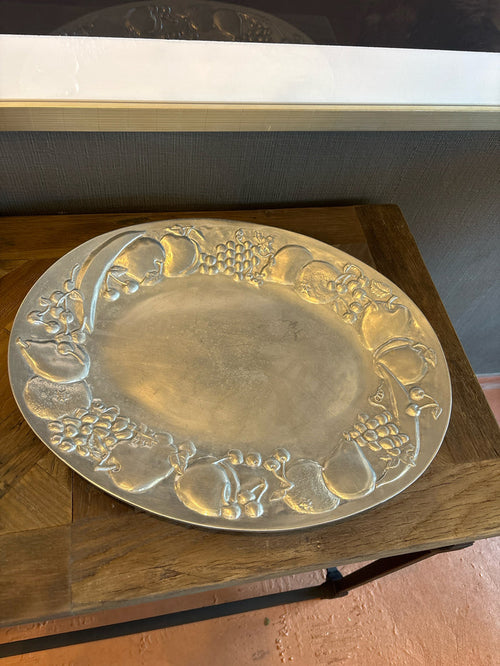 MEXICAN SILVER OVAL PLATTER FRUIT MOTIF