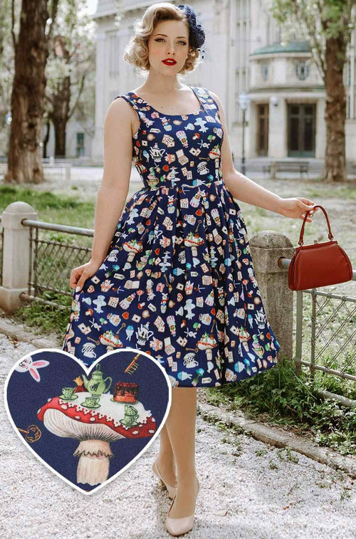 Amanda Navy Blue Wonderland Swing Dress