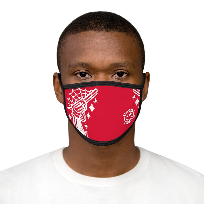Nerdee's - "Bandit"  (WHT Design 01) - Mixed-Fabric Face Mask - Dark Red