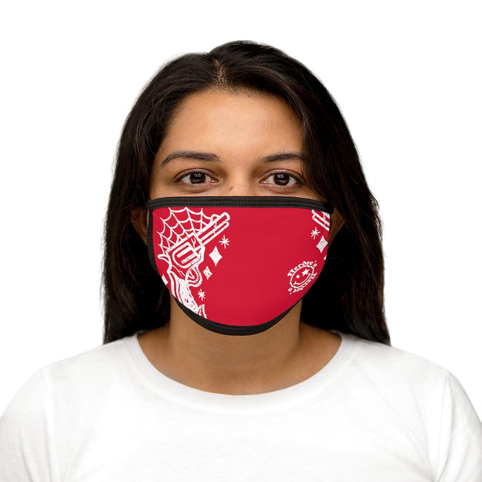 Nerdee's - "Bandit"  (WHT Design 01) - Mixed-Fabric Face Mask - Dark Red