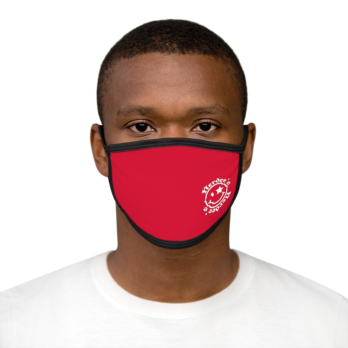 Nerdee's - OE "Mr. Smiley" Logo (WHT Design 01) - Mixed-Fabric Face Mask - Dark Red