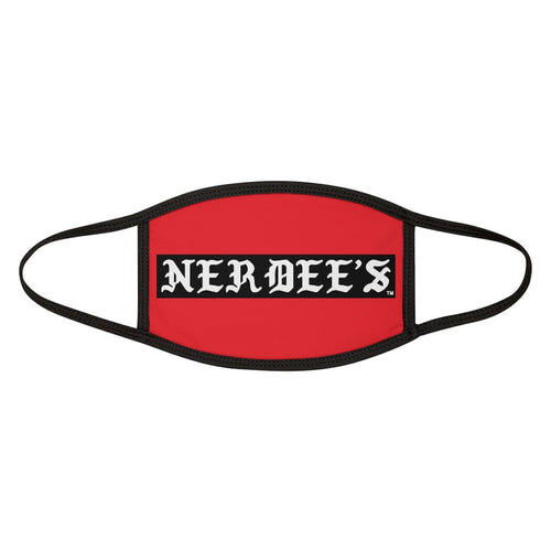Nerdee's -  Old English Black Banner - (WHT Design 01) - Mixed-Fabric Face Mask (Adult Large Fit) - Red