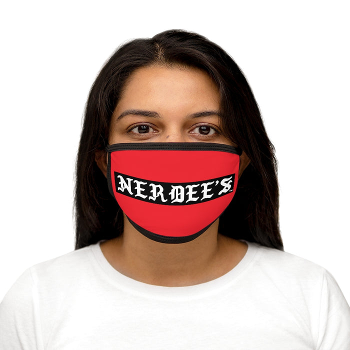 Nerdee's -  Old English Black Banner - (WHT Design 01) - Mixed-Fabric Face Mask (Adult Large Fit) - Red