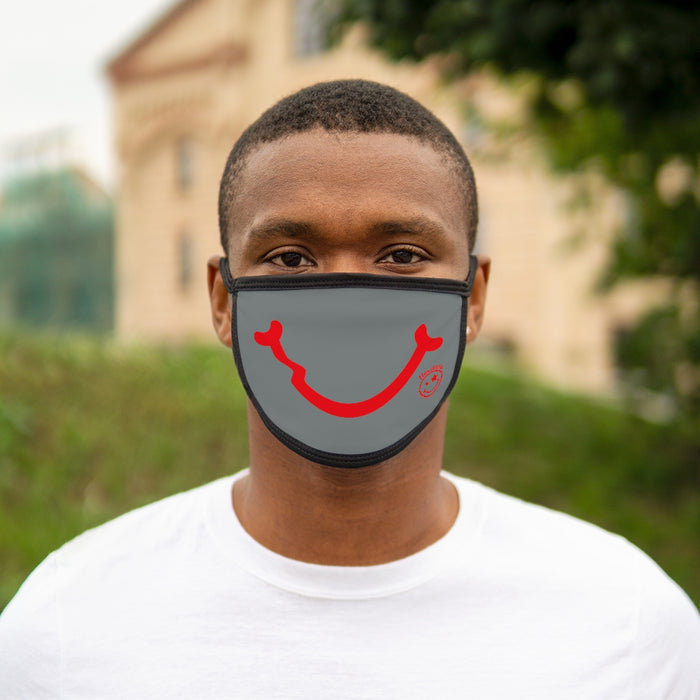 Nerdee's - "Smiley Face" with Logo (RED Design 01) - Mixed-Fabric Face Mask - Dark Gray