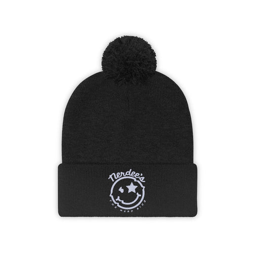 Nerdee's - The Nerd Bizz - "Mr. Smiley" Logo (White) -Pom Pom Beanie
